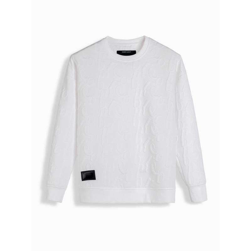 Férfi RELAXED FIT pulóver dombornyomott betűkkel, ekrü színben