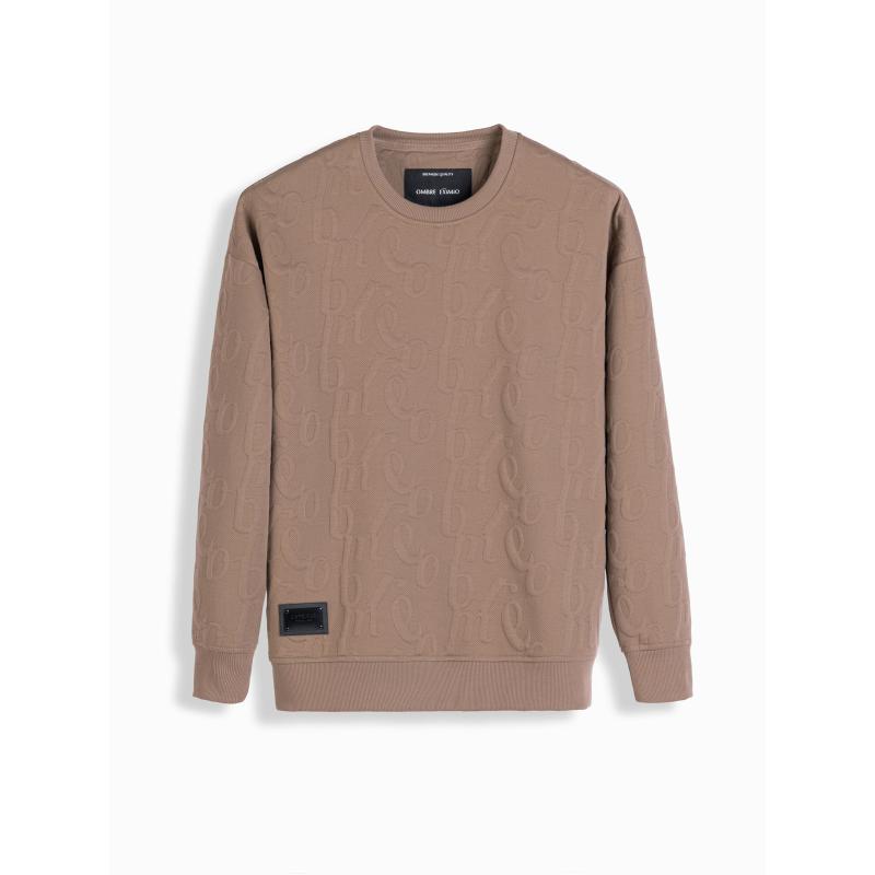 Pánská mikina RELAXED FIT s vyraženým písmem hnědá V3 OM-SSNZ-0164