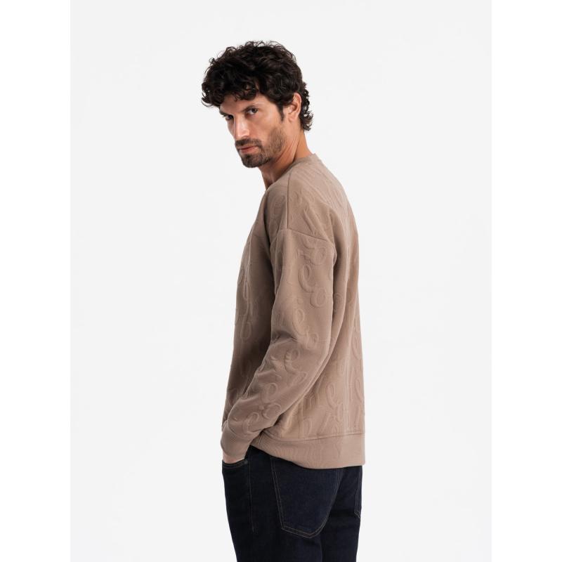 Pánská mikina RELAXED FIT s vyraženým písmem hnědá V3 OM-SSNZ-0164