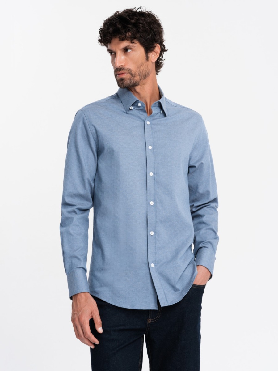 Pánské tričko SLIM FIT z ozdobné látky modré V1 OM-SHCS-0175