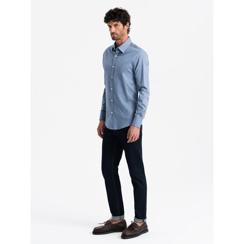 Pánské tričko SLIM FIT z ozdobné látky modré V1 OM-SHCS-0175
