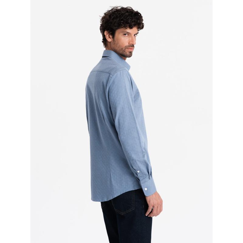 Pánské tričko SLIM FIT z ozdobné látky modré V1 OM-SHCS-0175