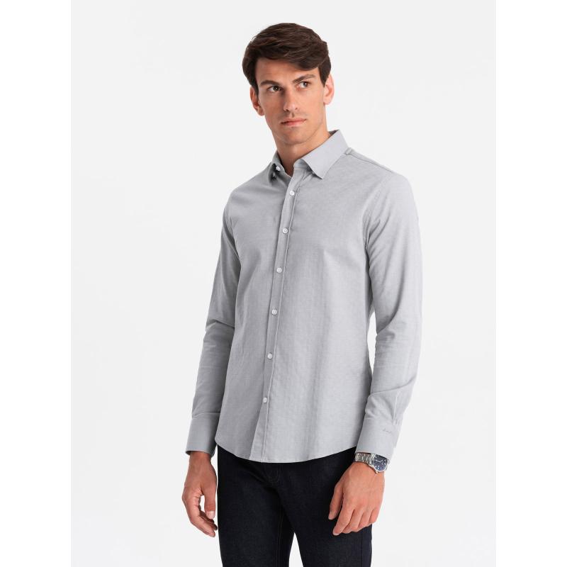 Pánská SLIM FIT košile z ozdobné tkaniny šedá V2 OM-SHCS-0175