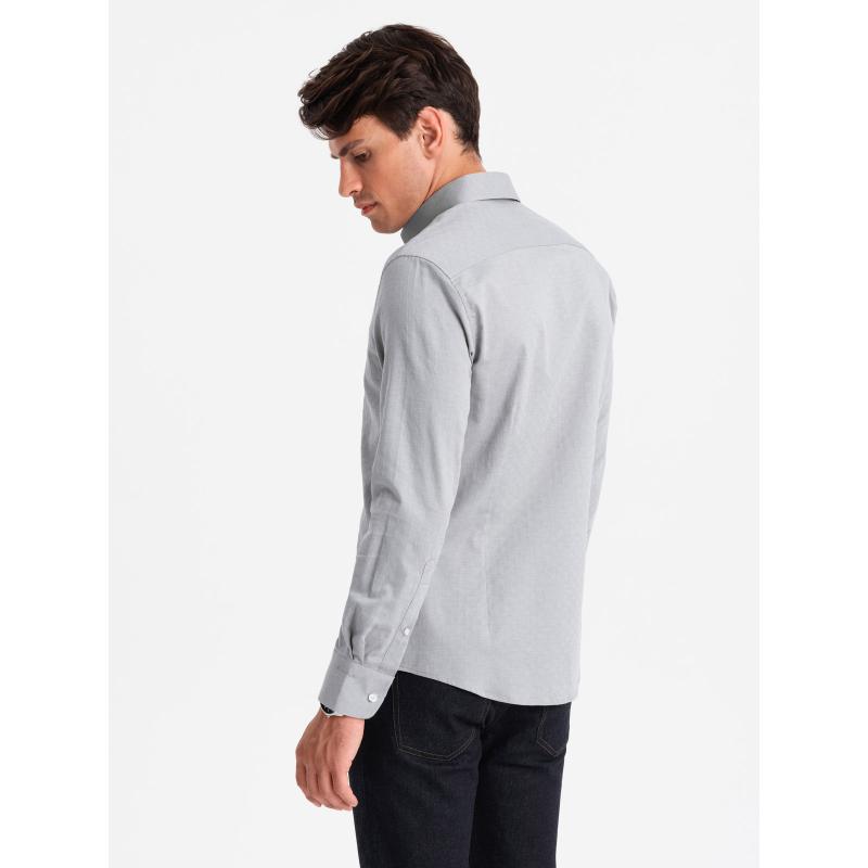 Pánská SLIM FIT košile z ozdobné tkaniny šedá V2 OM-SHCS-0175