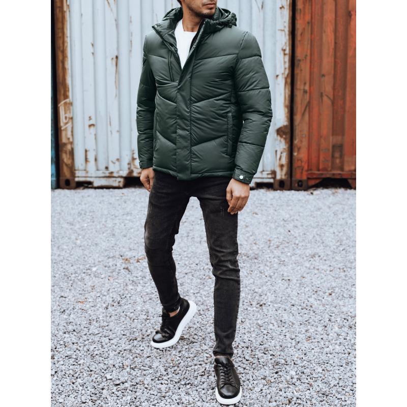 Pánská zimní bunda s odepínací kapucí zelená