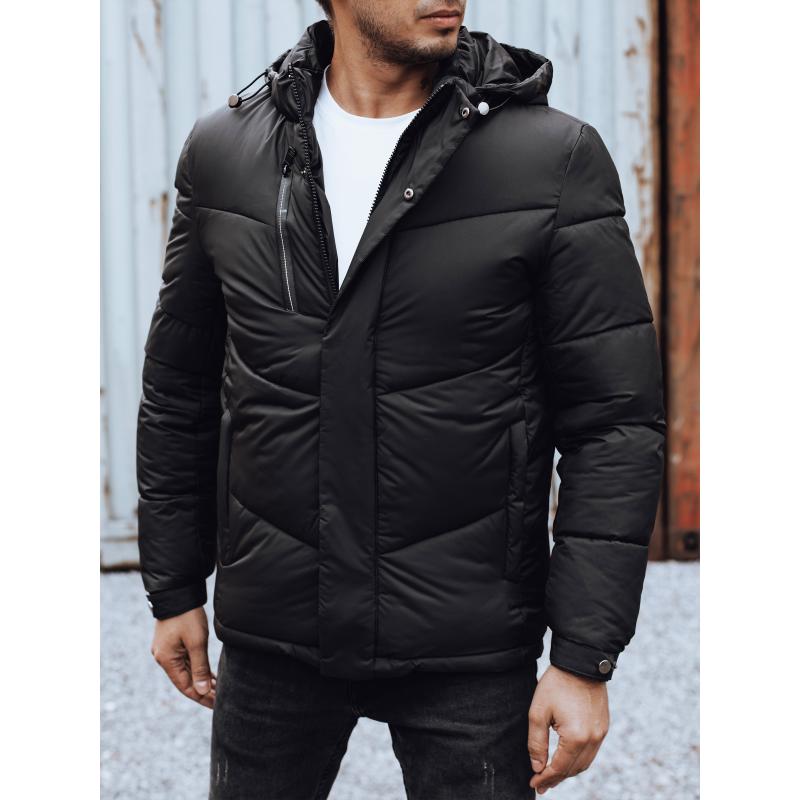 Férfi télikabát levehető kapucnival fekete