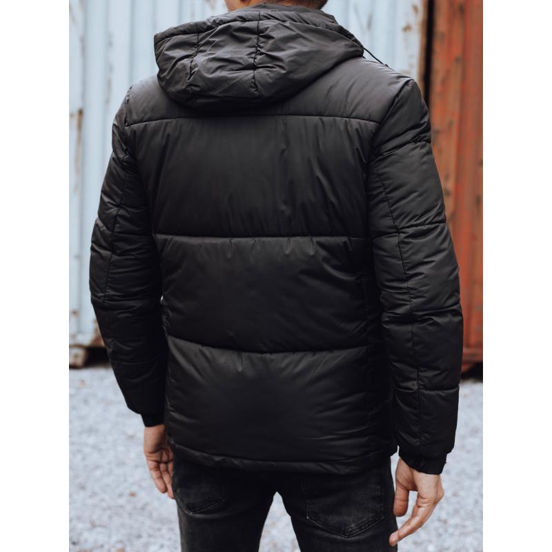 Férfi télikabát levehető kapucnival fekete