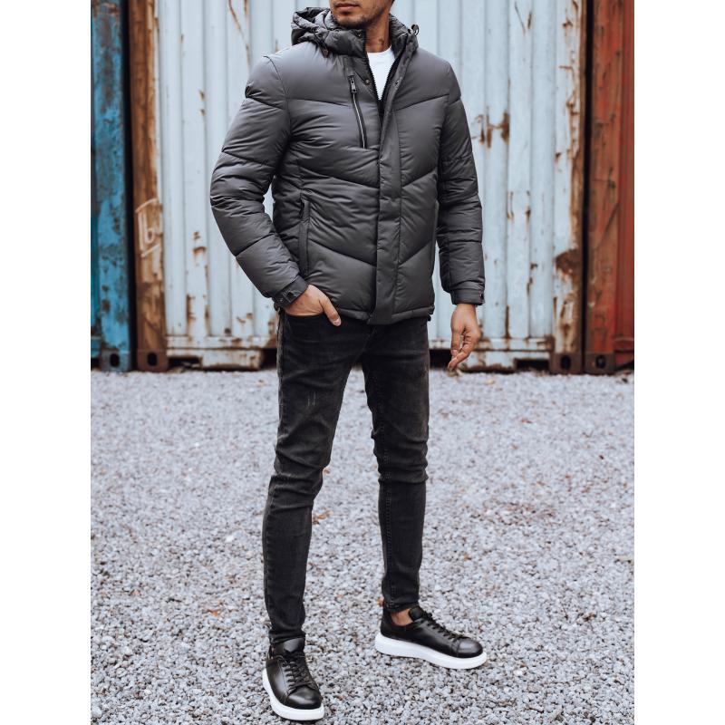 Férfi télikabát levehető kapucnival szürke