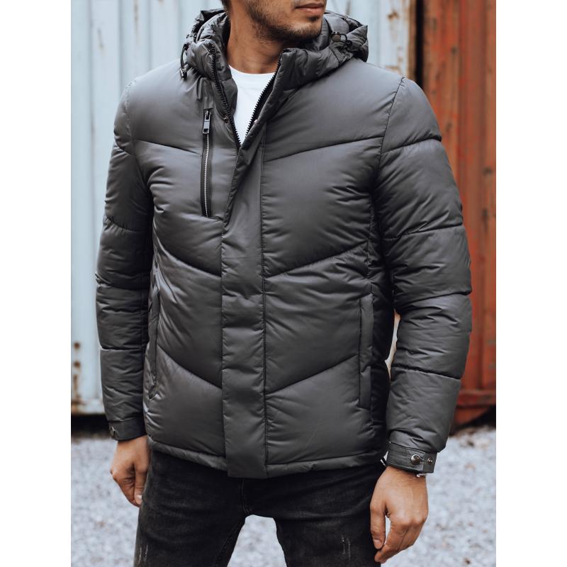 Férfi télikabát levehető kapucnival szürke