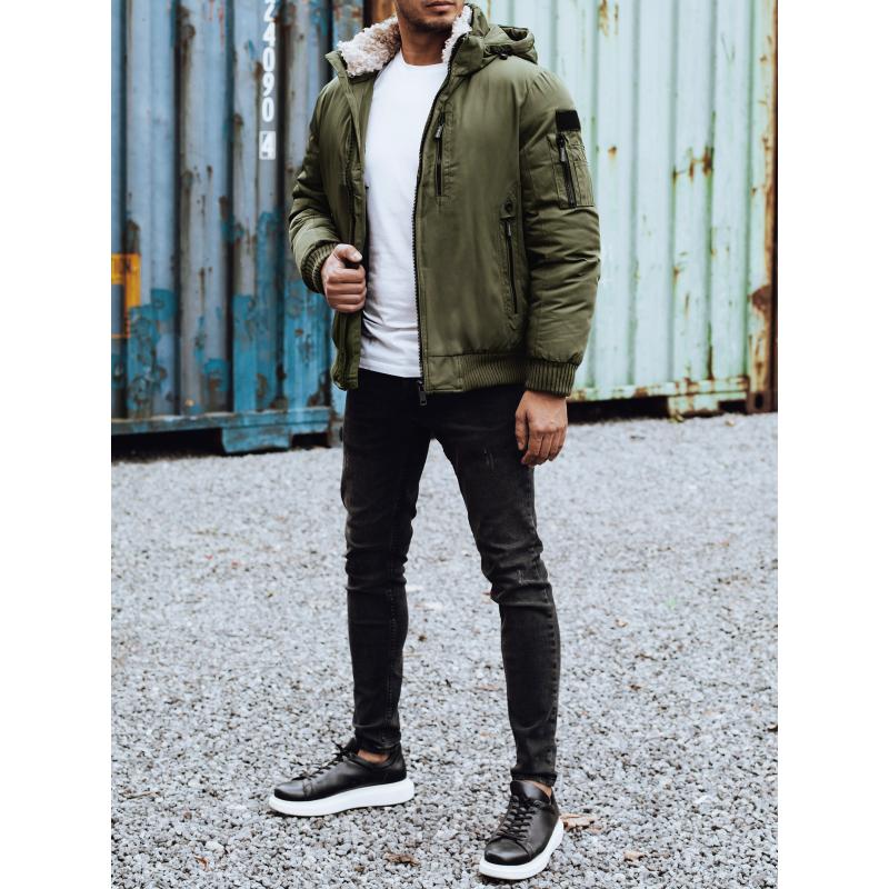Pánská zimní bunda s odepínací kapucí zelená