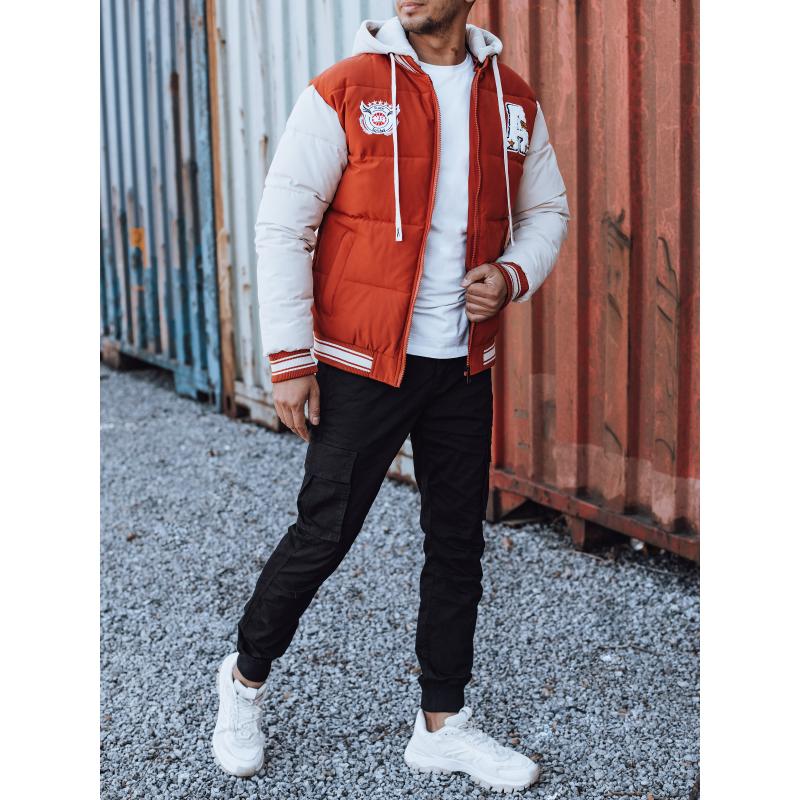 Férfi téli hosszú kabát kapucnival piros