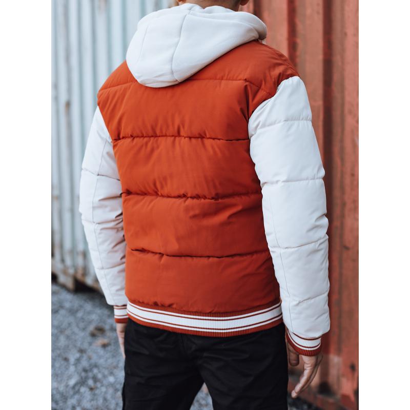 Férfi téli hosszú kabát kapucnival piros