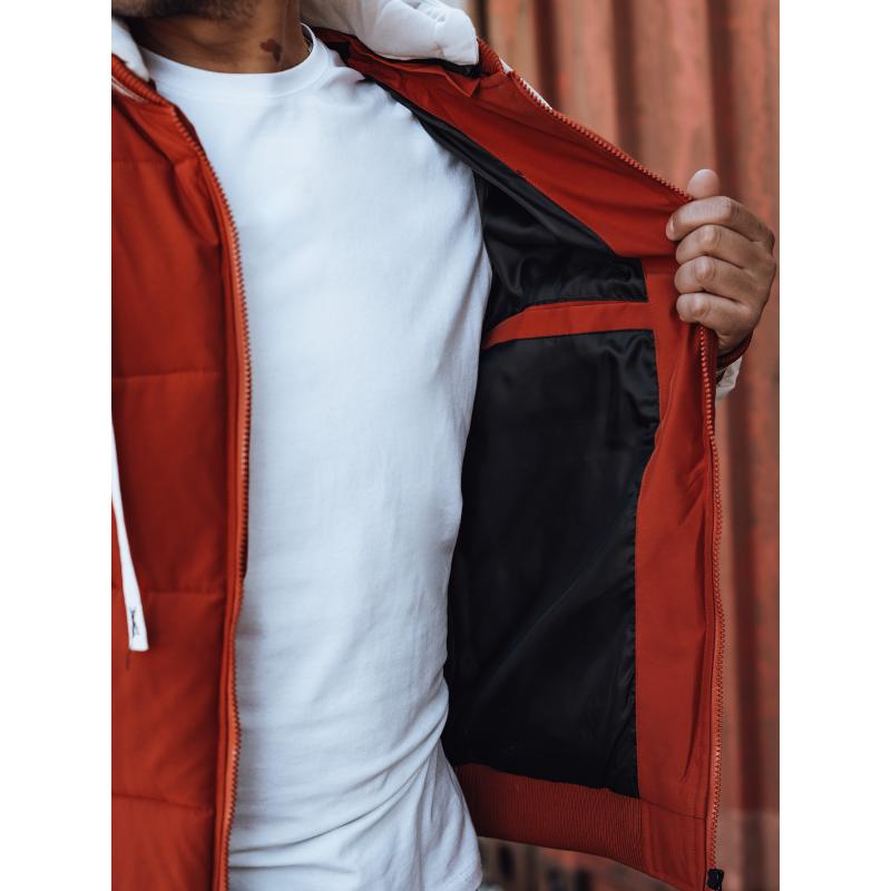 Férfi téli hosszú kabát kapucnival piros