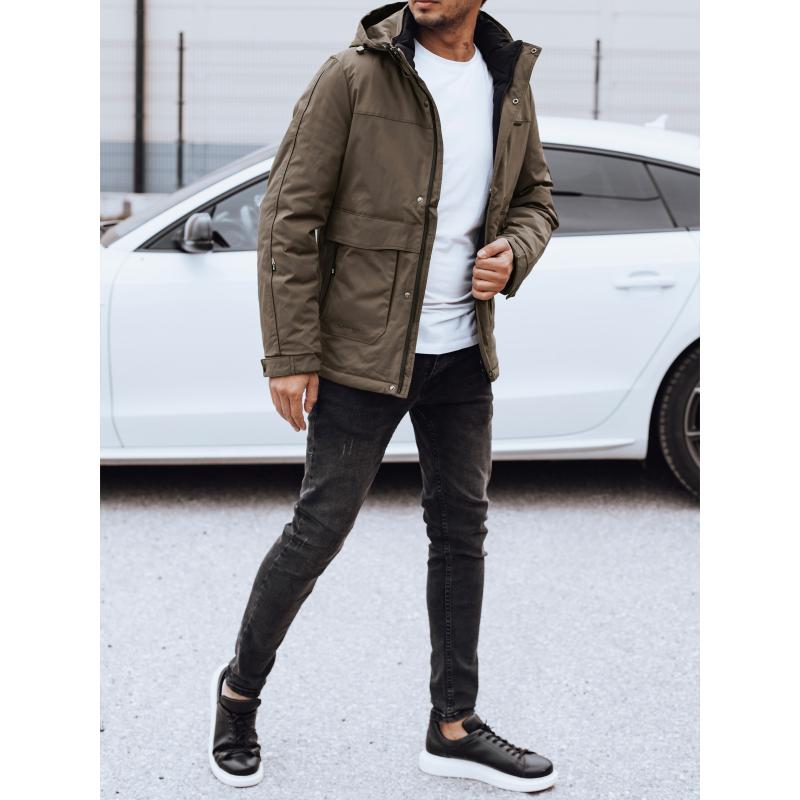 Férfi télikabát levehető kapucnival világosbarna