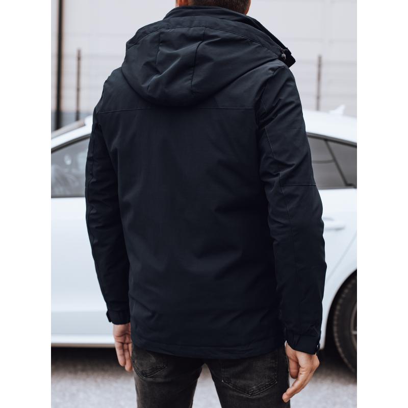 Férfi télikabát levehető kapucnival sötétkék