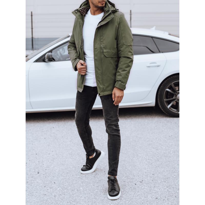 Férfi télikabát levehető kapucnival zöld