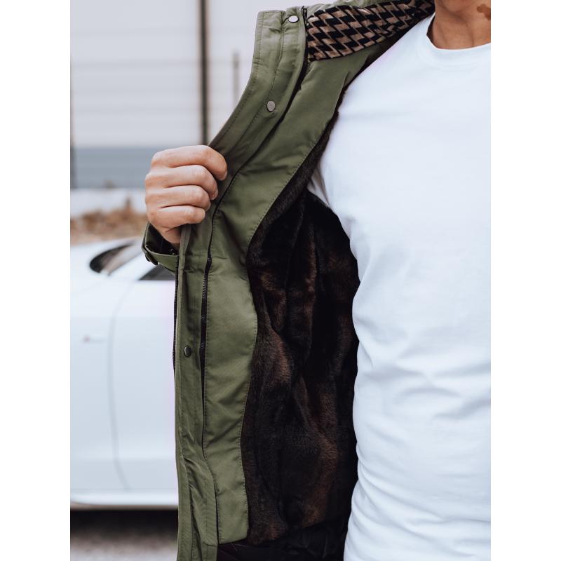 Férfi télikabát levehető kapucnival zöld