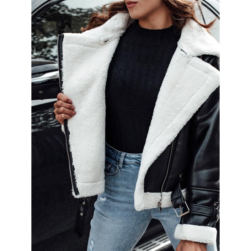 Dámská zimní kožená bunda BELLCIAO černá a béžová