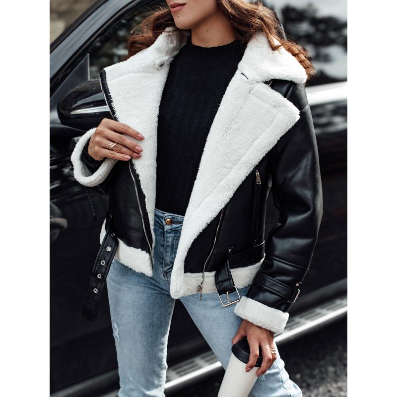 Dámská zimní kožená bunda BELLCIAO černá a béžová