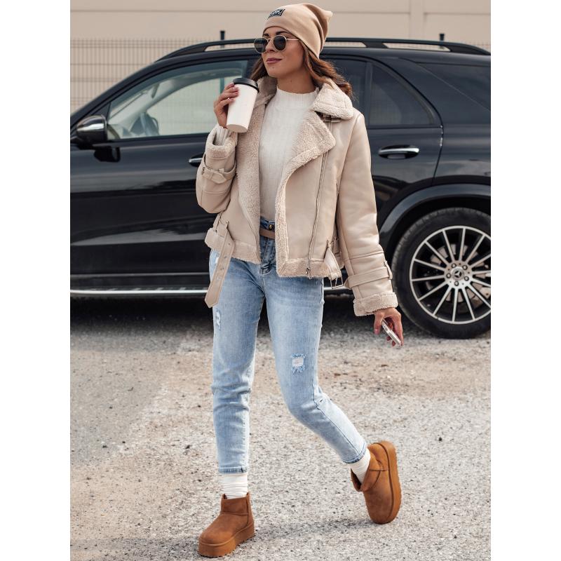 Női téli bőrdzseki BELLCIAO bézs