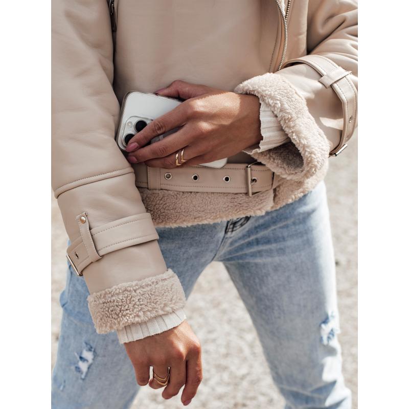 Női téli bőrdzseki BELLCIAO bézs