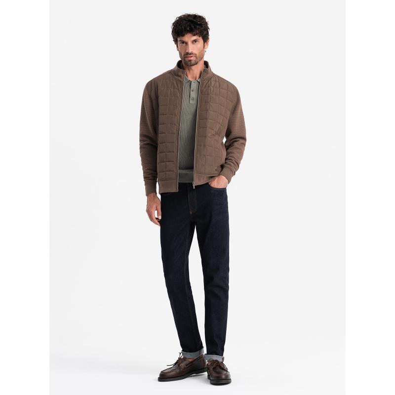 Lehká pánská bunda s prošívanou přední částí hnědá 