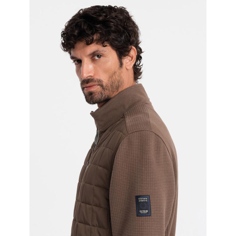 Lehká pánská bunda s prošívanou přední částí hnědá 