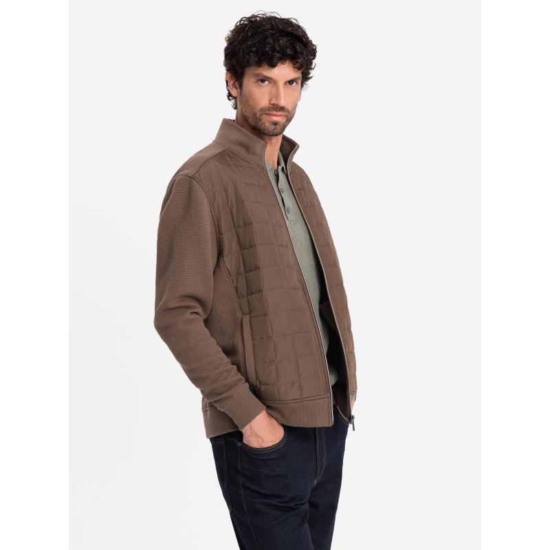 Lehká pánská bunda s prošívanou přední částí hnědá 