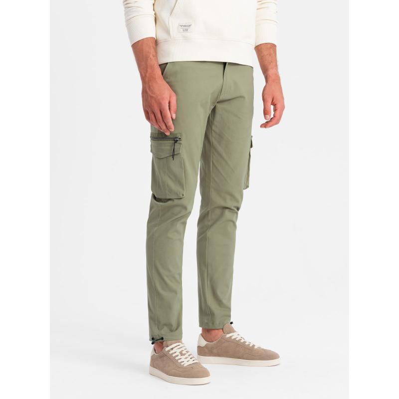 Pánské kalhoty STRAIGHT LEG s trojúhelníkovou kapsou na cvočky olivová