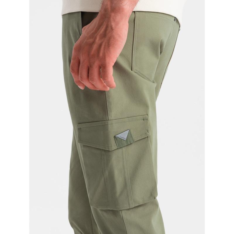 Pánské kalhoty STRAIGHT LEG s trojúhelníkovou kapsou na cvočky olivová