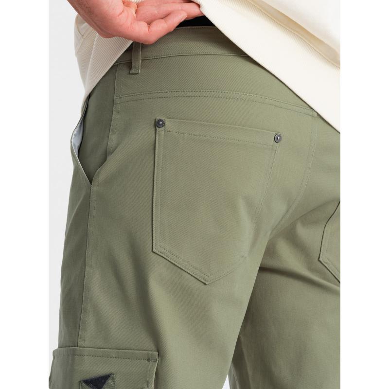 Pánské kalhoty STRAIGHT LEG s trojúhelníkovou kapsou na cvočky olivová