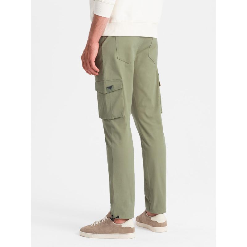 Pánské kalhoty STRAIGHT LEG s trojúhelníkovou kapsou na cvočky olivová