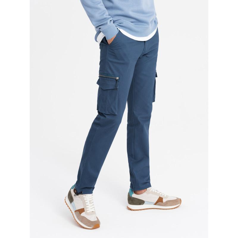 Pánske nohavice STRAIGHT LEG s trojuholníkovým vreckom na cvočky tmavomodré