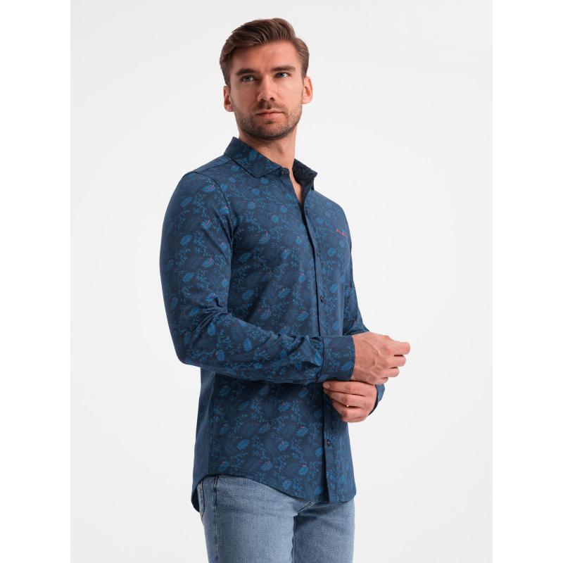 Pánské bavlněné tričko s květinovým motivem tmavě modré 