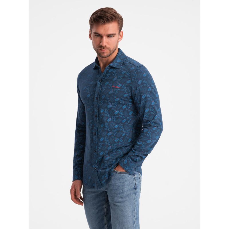 Pánské bavlněné tričko s květinovým motivem tmavě modré 