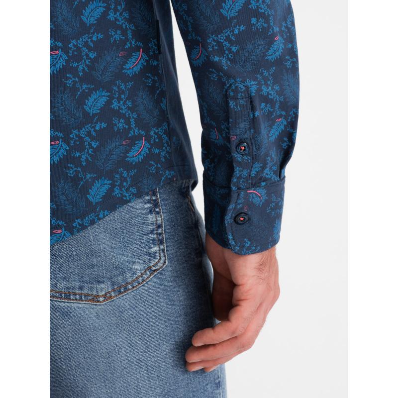 Pánské bavlněné tričko s květinovým motivem tmavě modré 