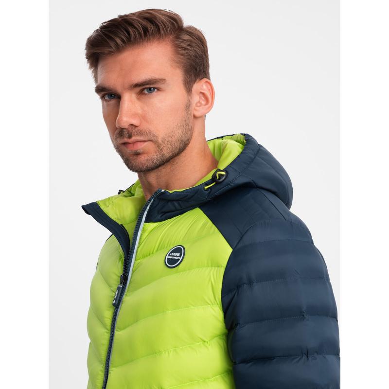 Pánská prošívaná nylonová bunda ve sportovním stylu limetkově zelená