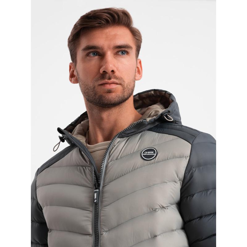 Férfi sport stílusú steppelt nejlon dzseki hamuszínű