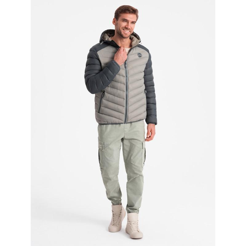 Férfi sport stílusú steppelt nejlon dzseki hamuszínű