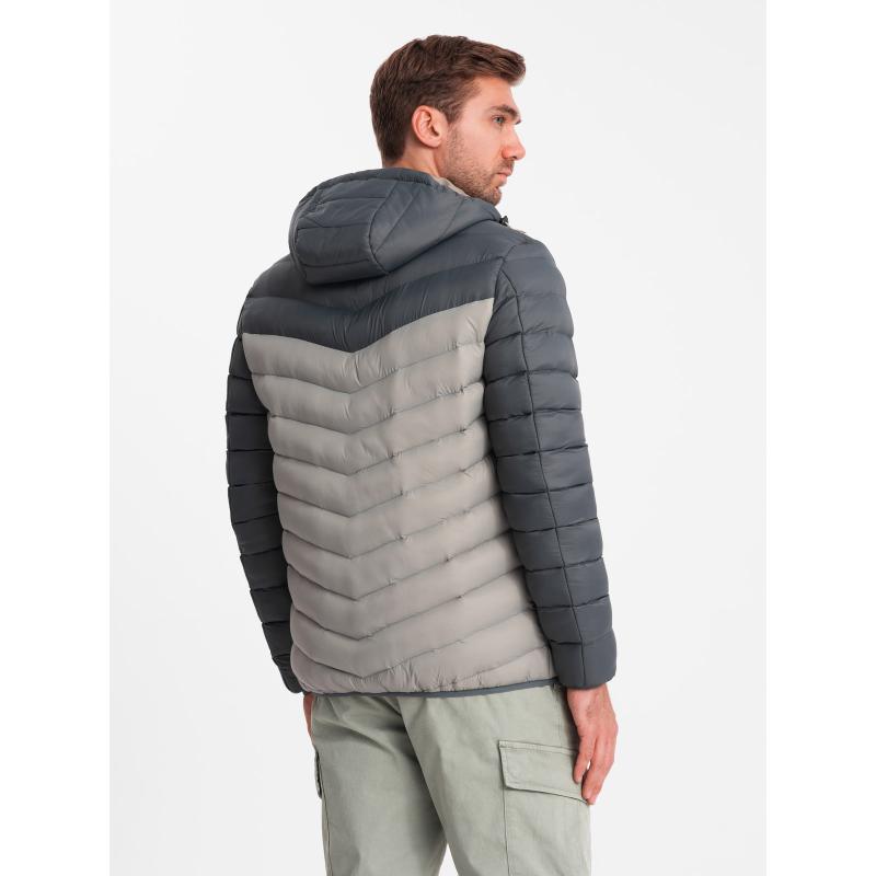 Férfi sport stílusú steppelt nejlon dzseki hamuszínű