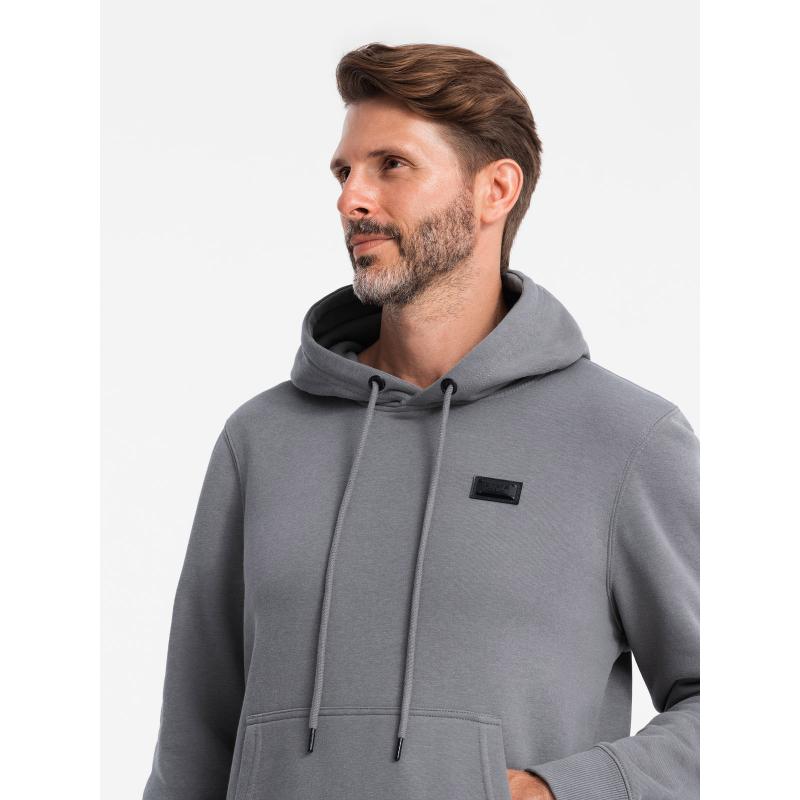 Pánská mikina klokanka s kapucí a kovovým špendlíkem šedá 