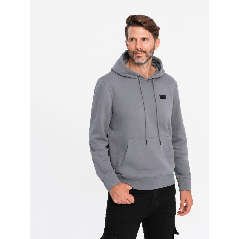 Pánská mikina klokanka s kapucí a kovovým špendlíkem šedá 