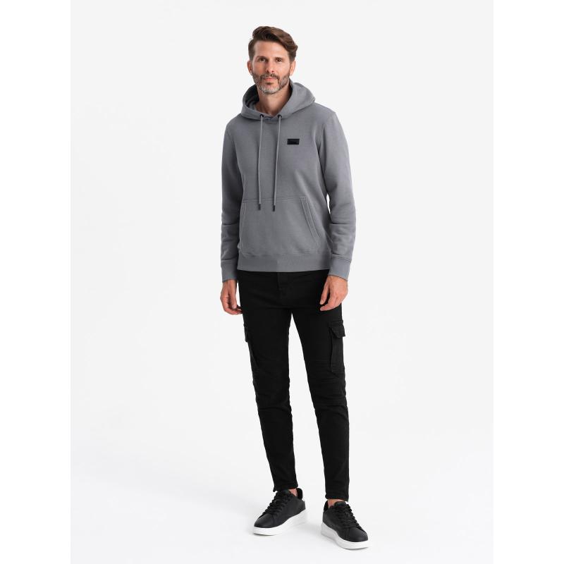 Pánská mikina klokanka s kapucí a kovovým špendlíkem šedá 