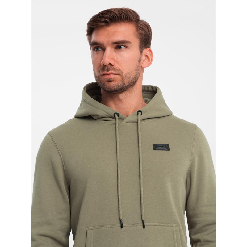 Pánská klokaní mikina s kapucí a kovovým špendlíkem olivová 