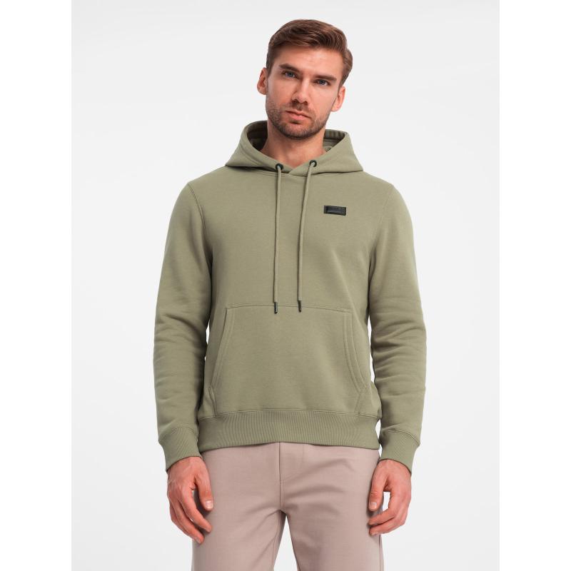 Pánská klokaní mikina s kapucí a kovovým špendlíkem olivová 