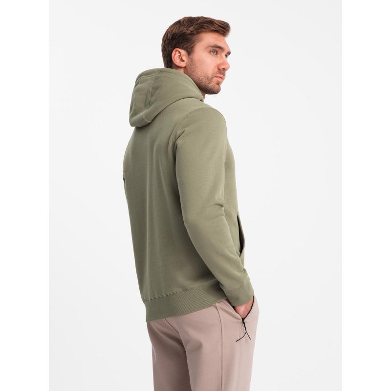 Pánská klokaní mikina s kapucí a kovovým špendlíkem olivová 