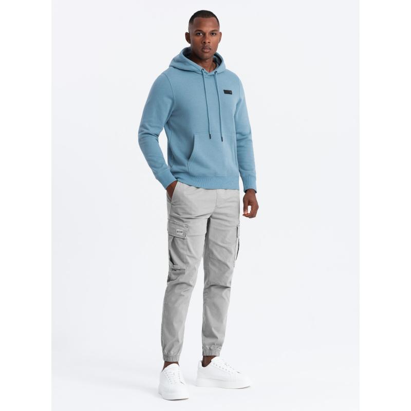 Pánská mikina klokanka s kapucí a kovovým kolíčkem modrá 