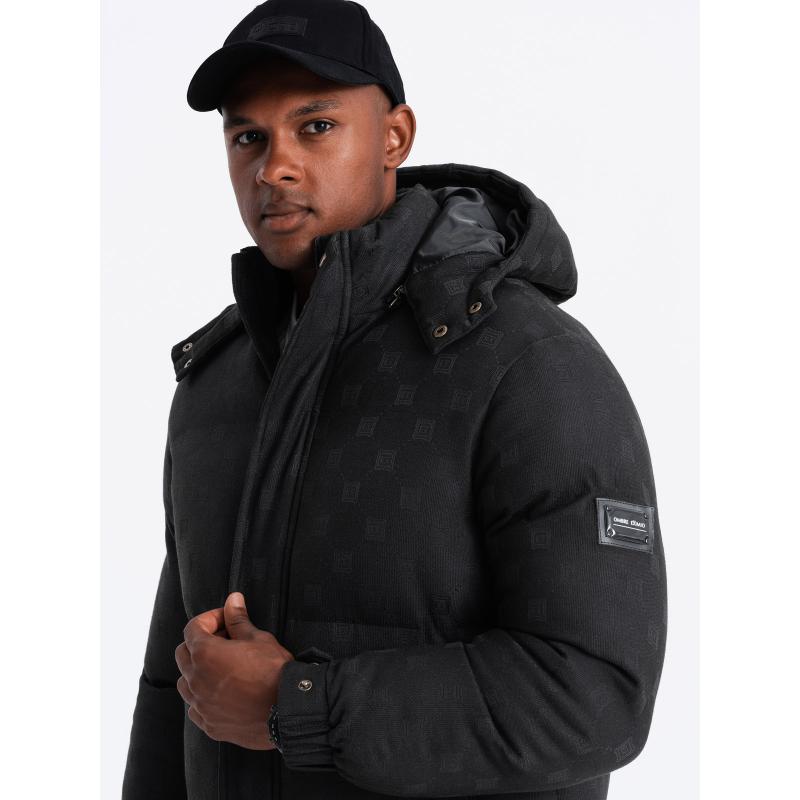 Férfi mintás jacquard pehelykabát fekete