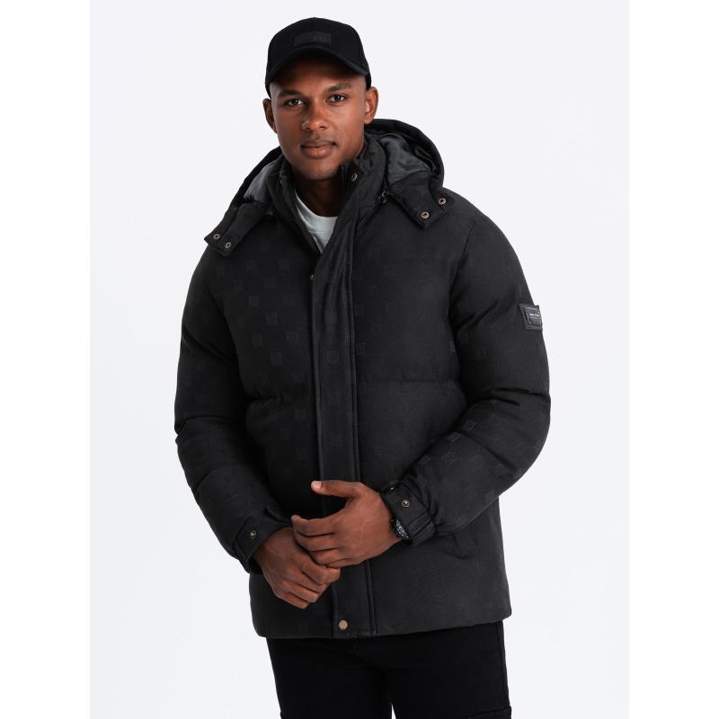 Férfi mintás jacquard pehelykabát fekete