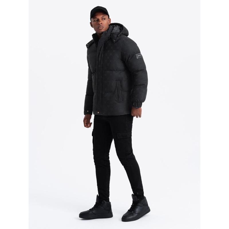 Férfi mintás jacquard pehelykabát fekete